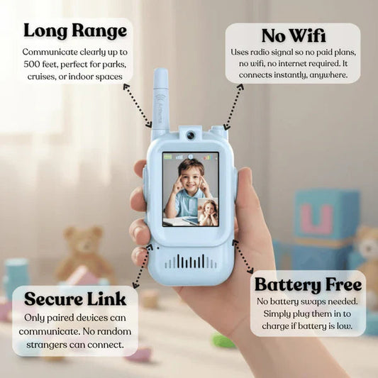 Tavar™ Video Walkie Talkie for Kids - 2-Pack Rechargeable Video Intercom Set | 500ft Long Range | No WiFi Needed | Indoor & Outdoor Play Device