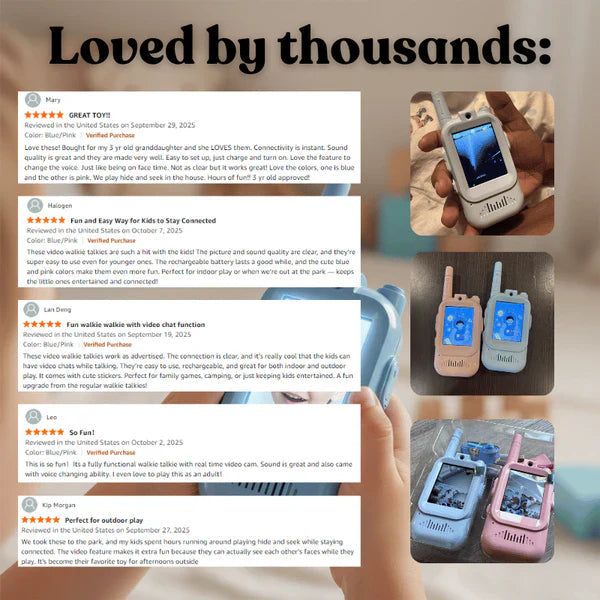 Tavar™ Video Walkie Talkie for Kids - 2-Pack Rechargeable Video Intercom Set | 500ft Long Range | No WiFi Needed | Indoor & Outdoor Play Device